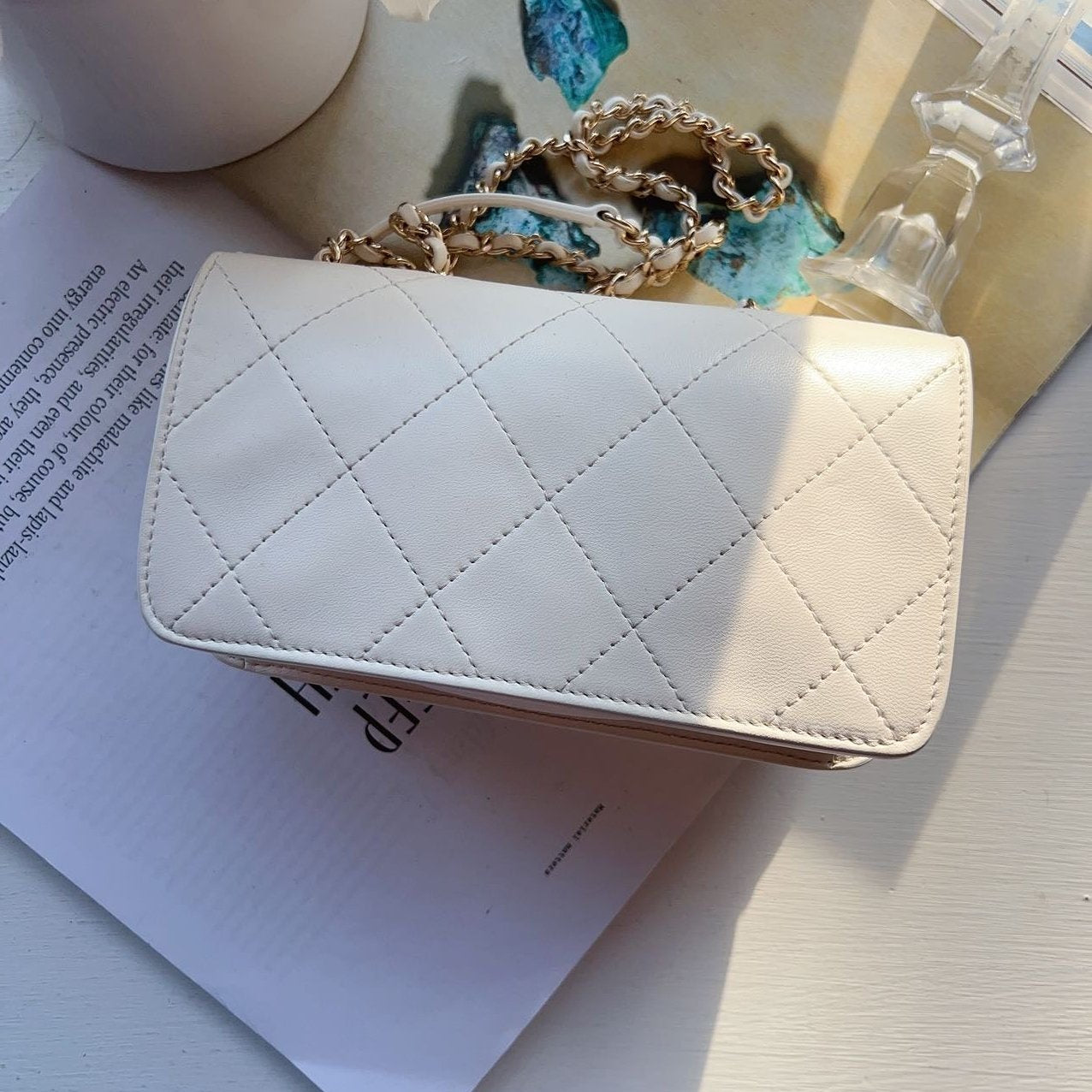 Chanel CC Front Pocket Flap Bag Stitched Calfskin Small White