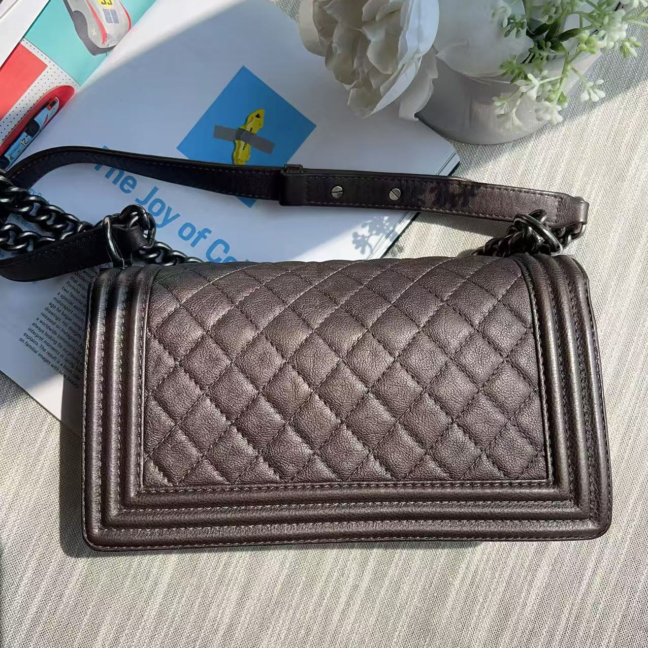 Chanel Calfskin Quilted Medium Boy Flap Dark Silver