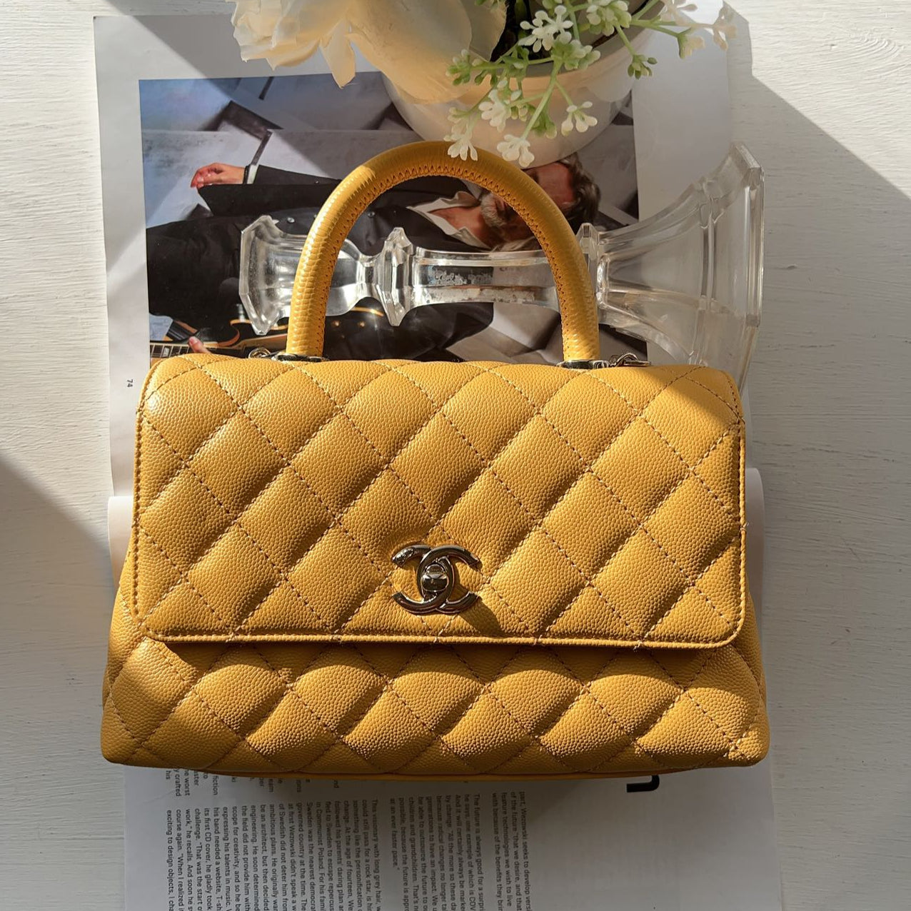 Chanel Caviar Quilted Small Coco Handle Flap Yellow