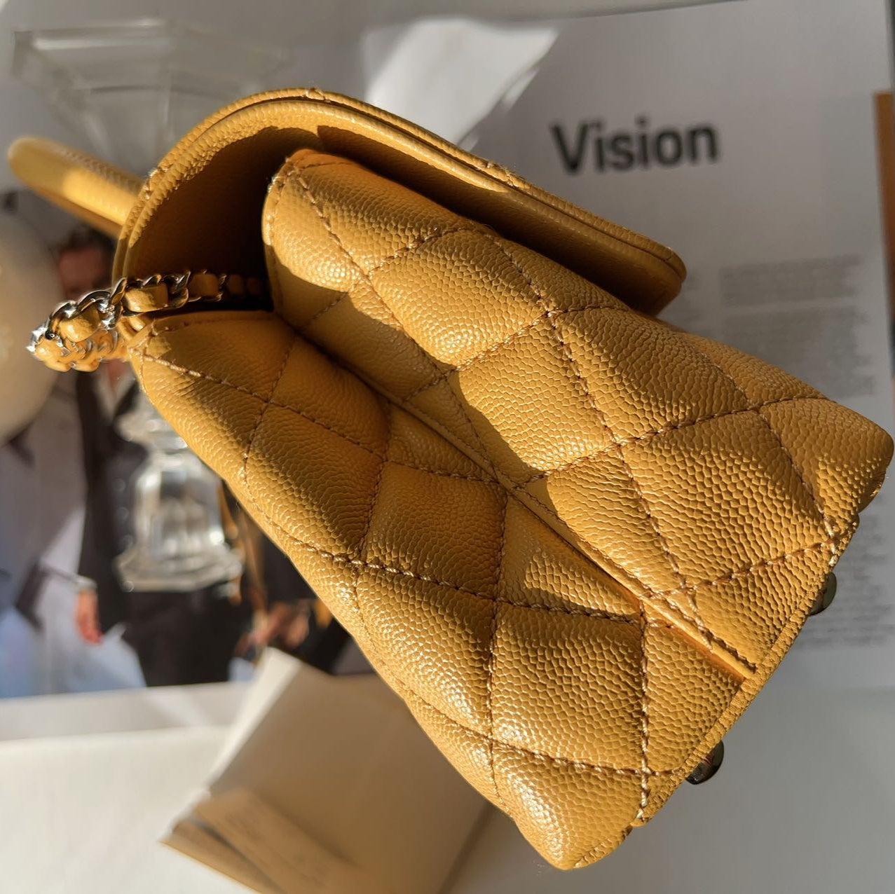 Chanel Caviar Quilted Small Coco Handle Flap Yellow