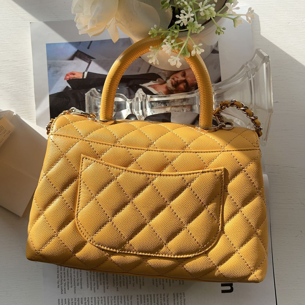 Chanel Caviar Quilted Small Coco Handle Flap Yellow