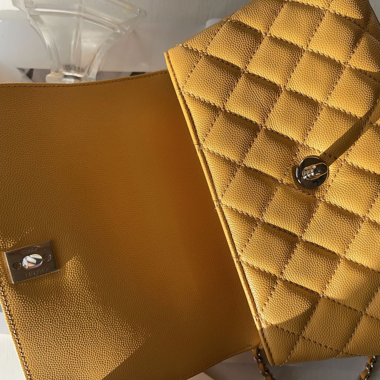 Chanel Caviar Quilted Small Coco Handle Flap Yellow