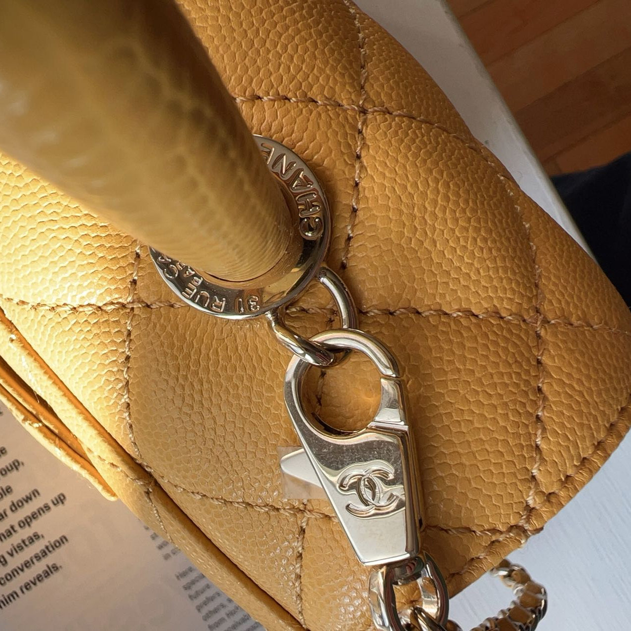 Chanel Caviar Quilted Small Coco Lizard Handle Flap Yellow 2024