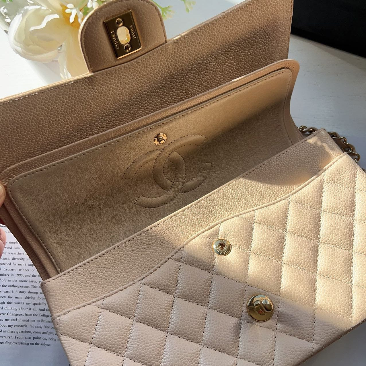 Chanel Classic Medium Double Flap Beige Bag