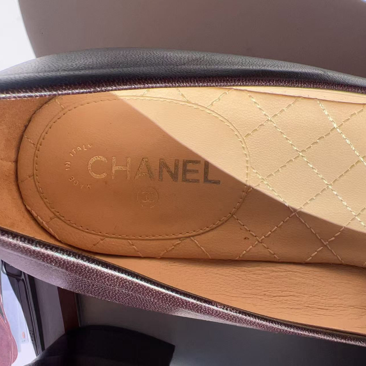 Close-up of a Chanel shoe sole with quilted design
