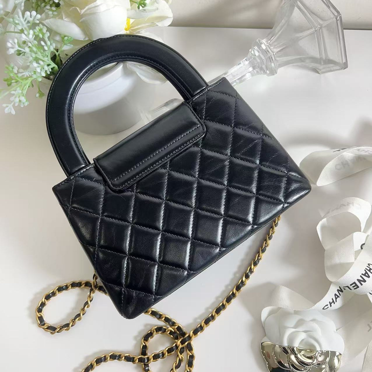 Chanel Kelly Nano Black Shiny Aged Brushed Gold