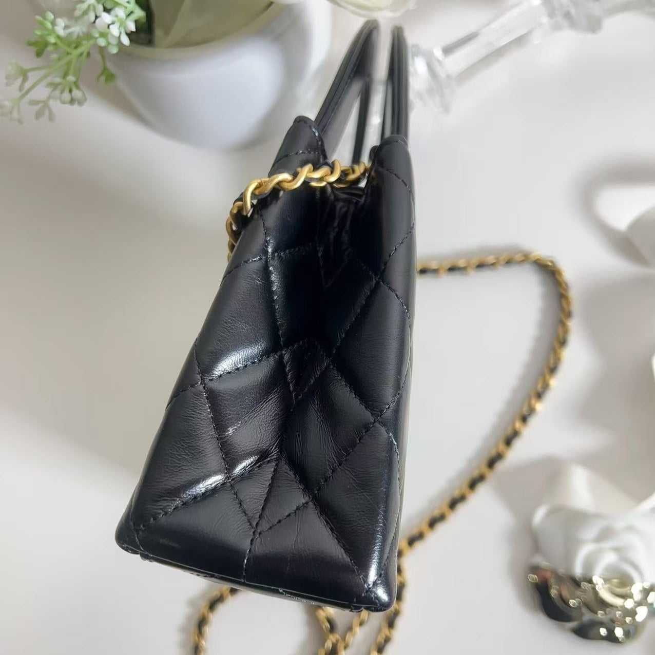 Chanel Kelly Nano Black Shiny Aged Brushed Gold