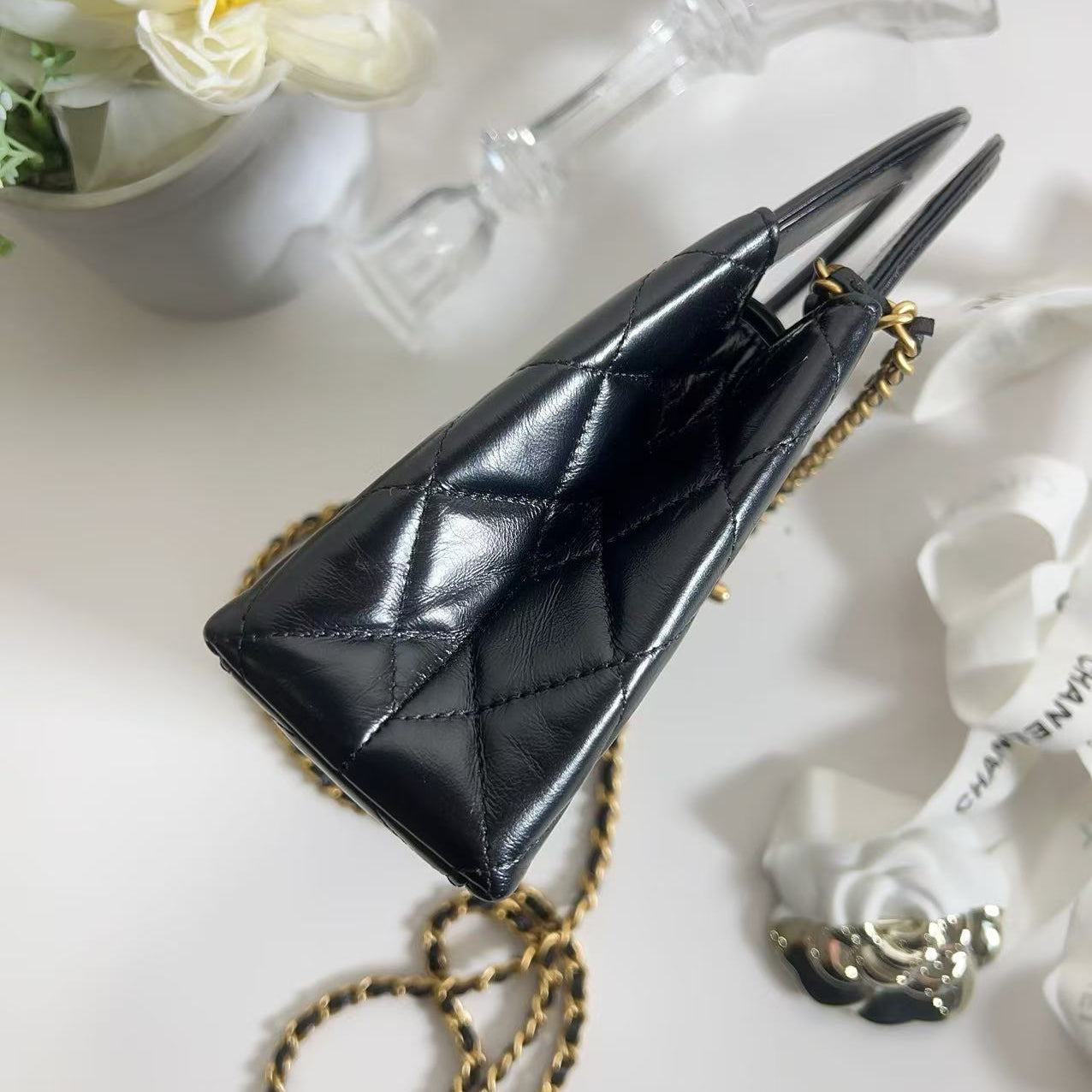 Chanel Kelly Nano Black Shiny Aged Brushed Gold