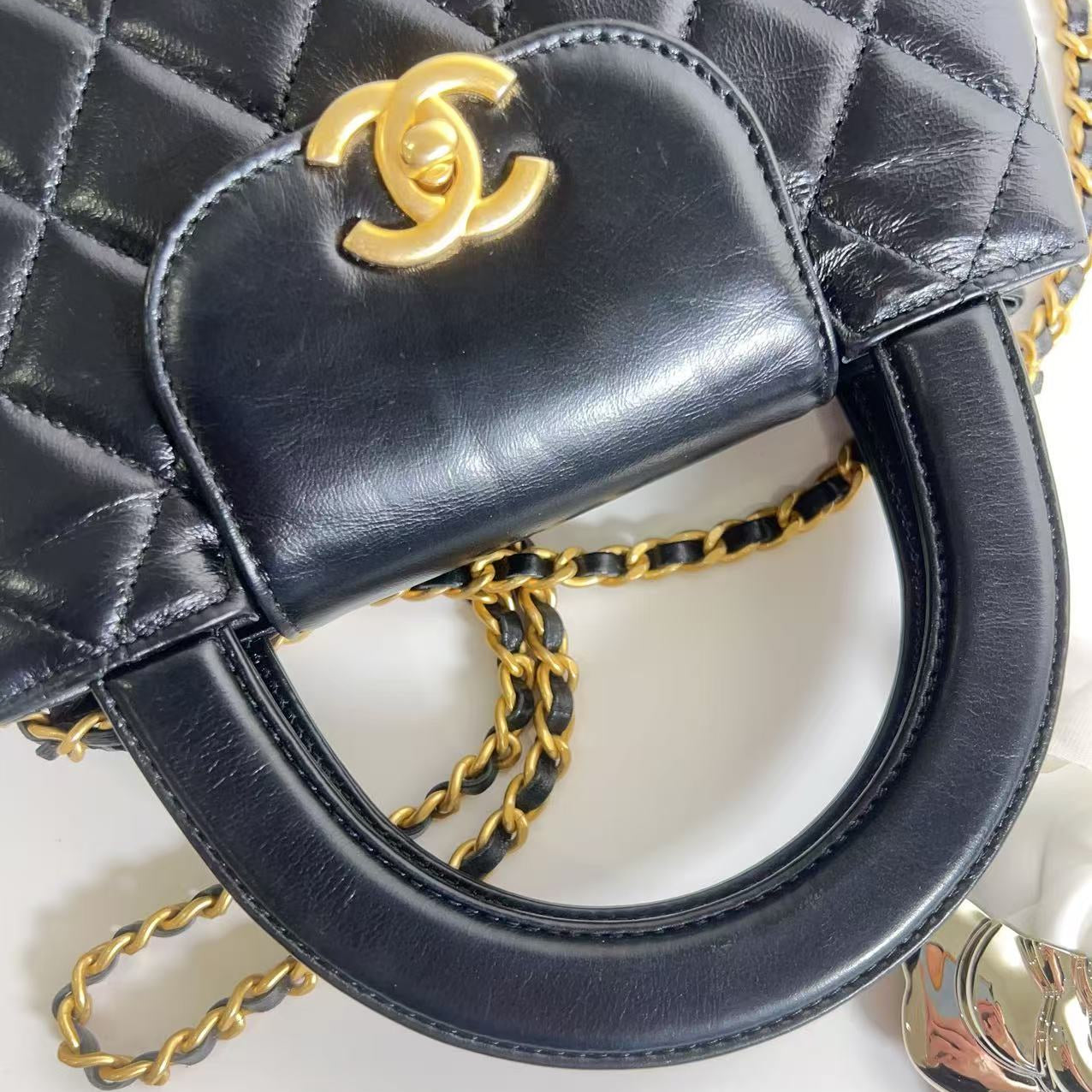Chanel Kelly Nano Black Shiny Aged Brushed Gold