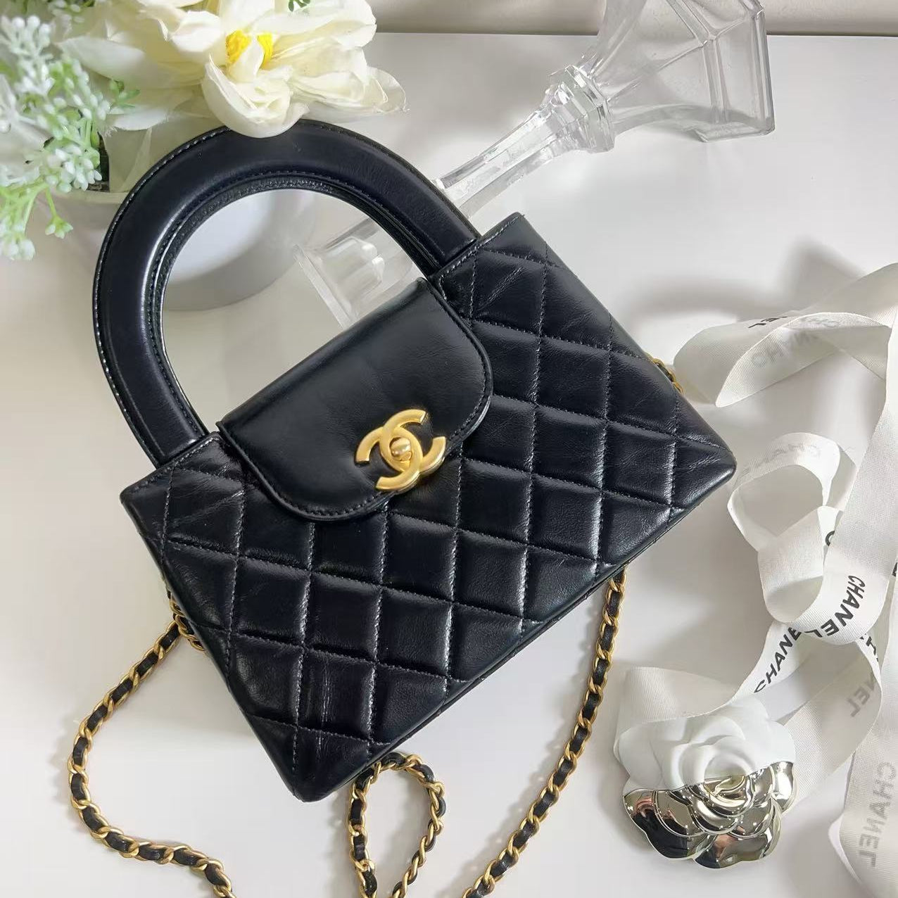 Chanel Kelly Nano Black Shiny Aged Brushed Gold