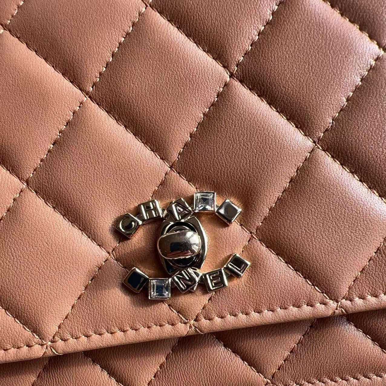 Chanel Lambskin Crystal CC and Top Handle Camel