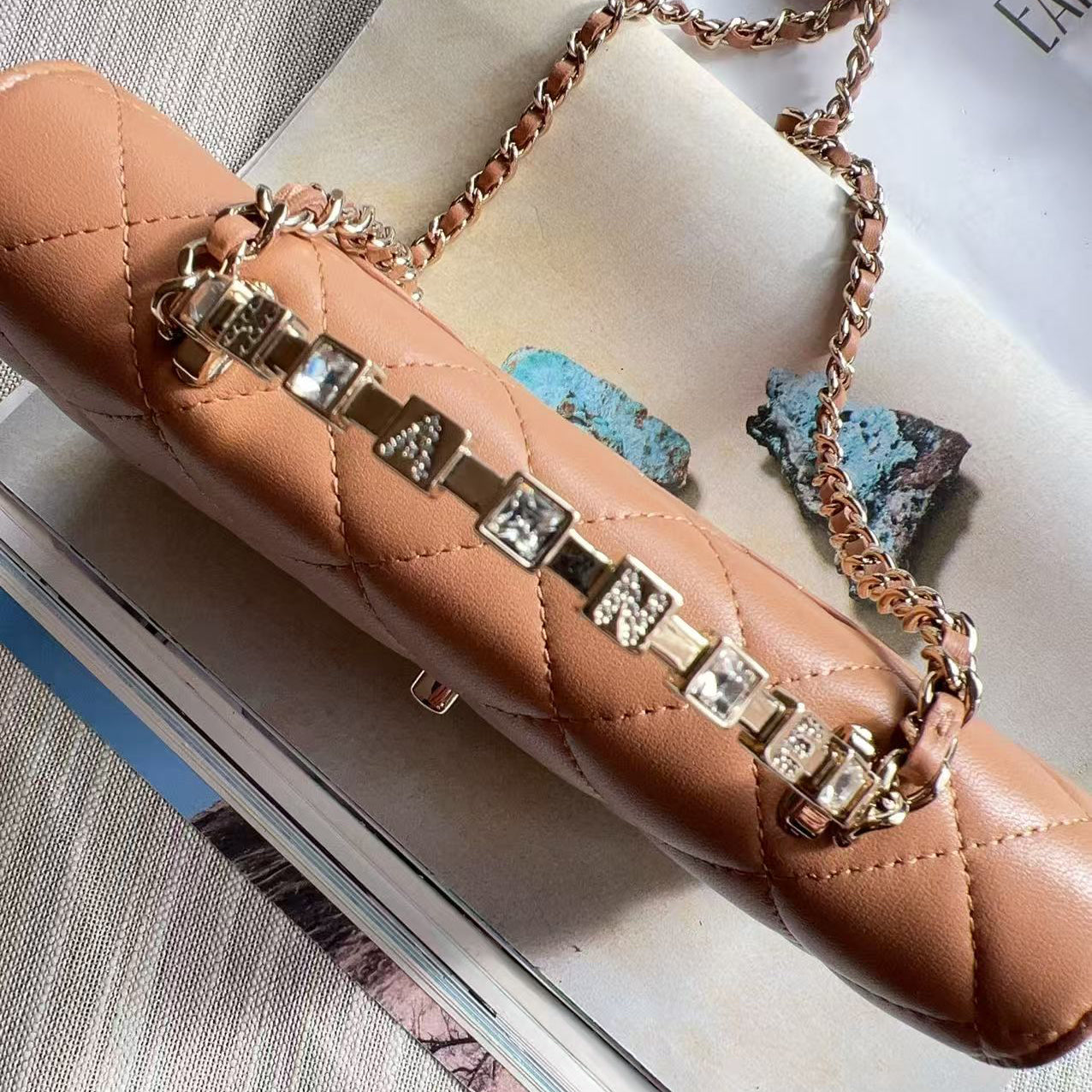 Chanel Lambskin Crystal CC and Top Handle Camel