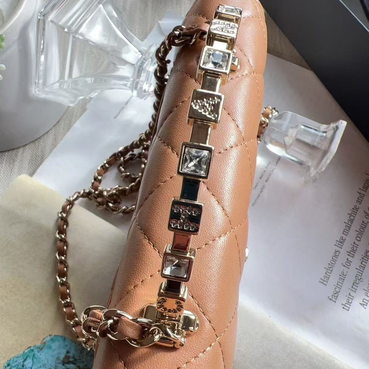 Chanel Lambskin Crystal CC and Top Handle Camel