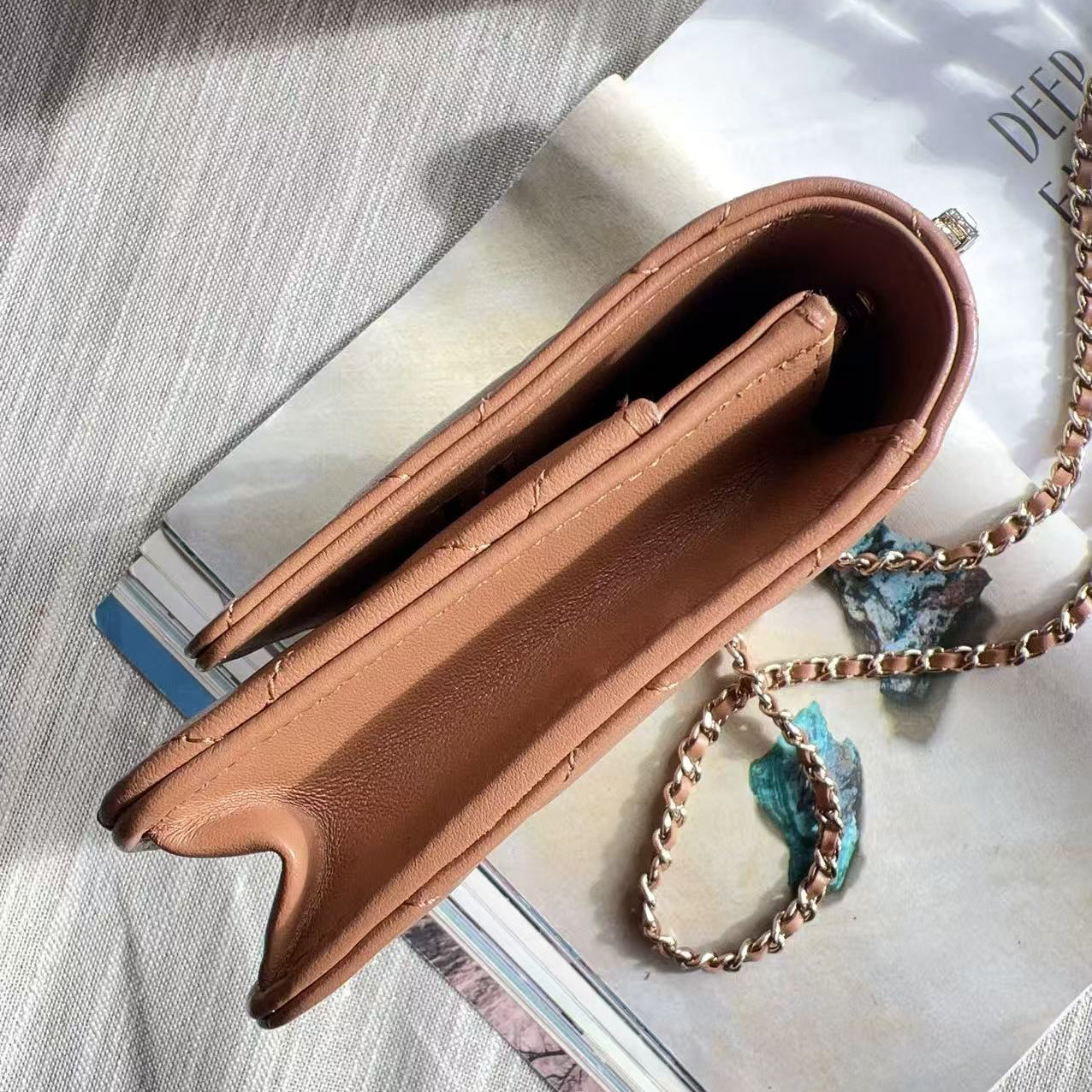 Chanel Lambskin Crystal CC and Top Handle Camel