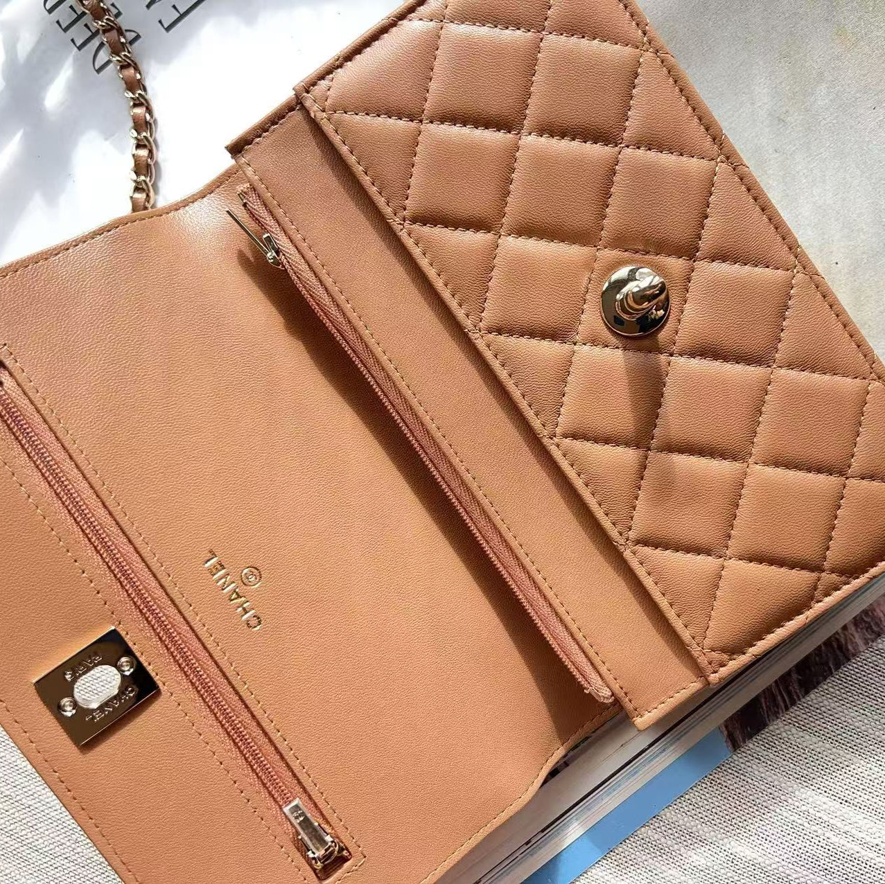 Chanel Lambskin Crystal CC and Top Handle Camel