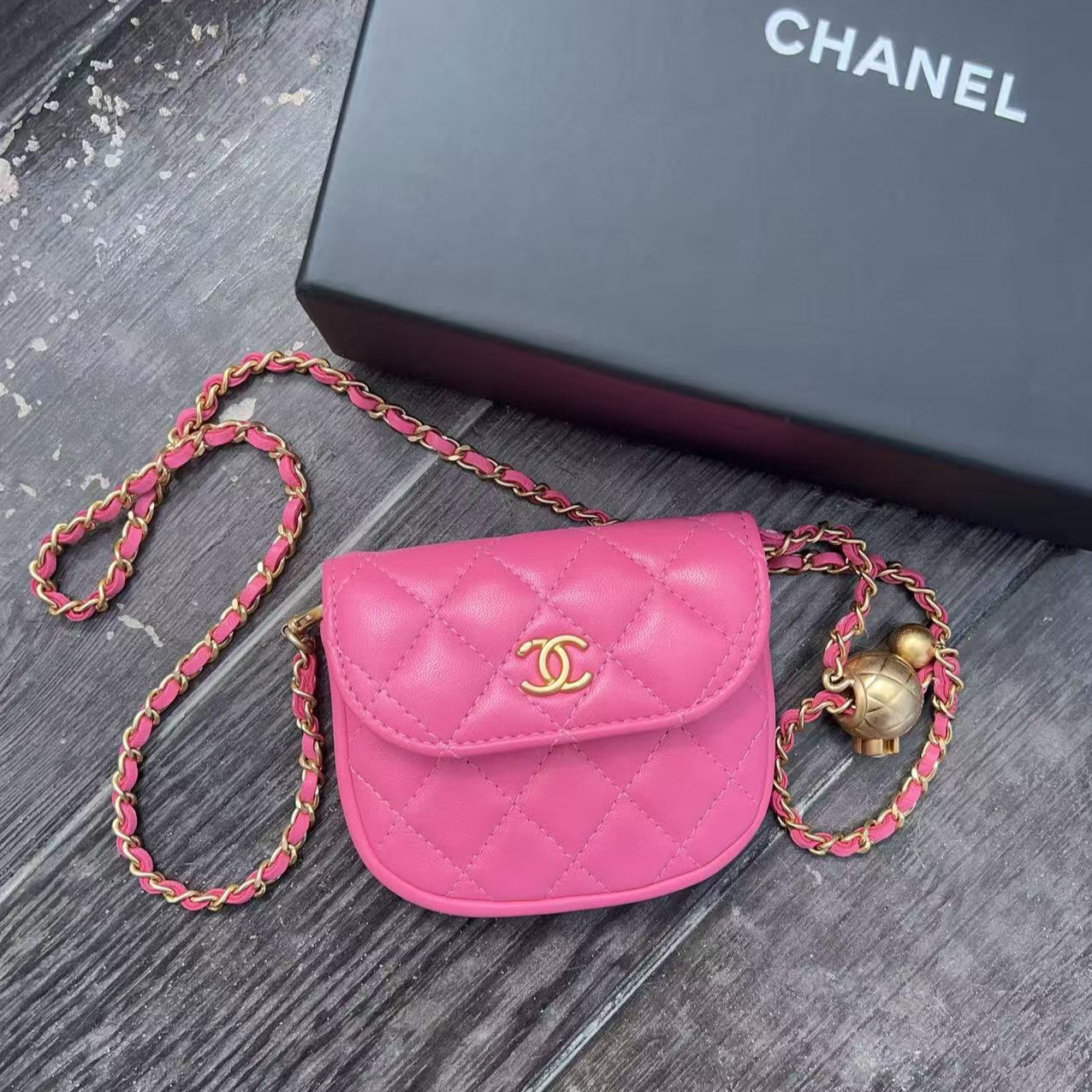 Chanel Lambskin Quilted Flap Belt Bag Clutch Pink
