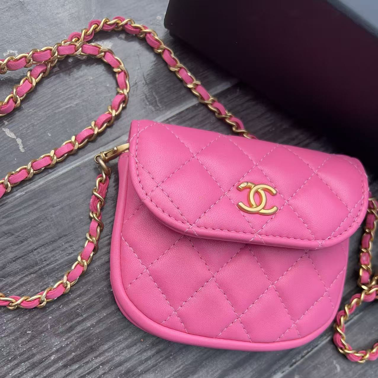 Chanel Lambskin Quilted Flap Belt Bag Clutch Pink