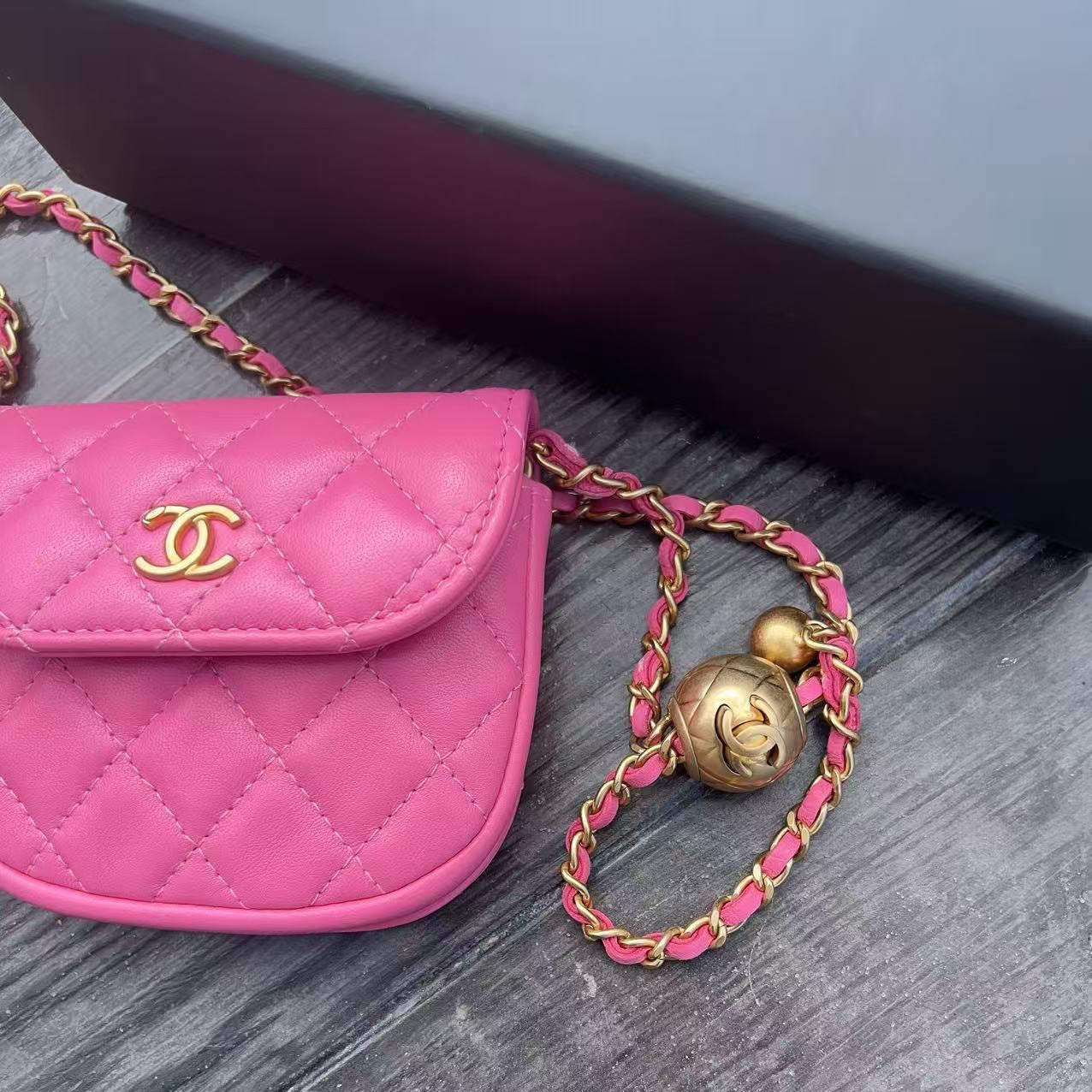 Chanel Lambskin Quilted Flap Belt Bag Clutch Pink