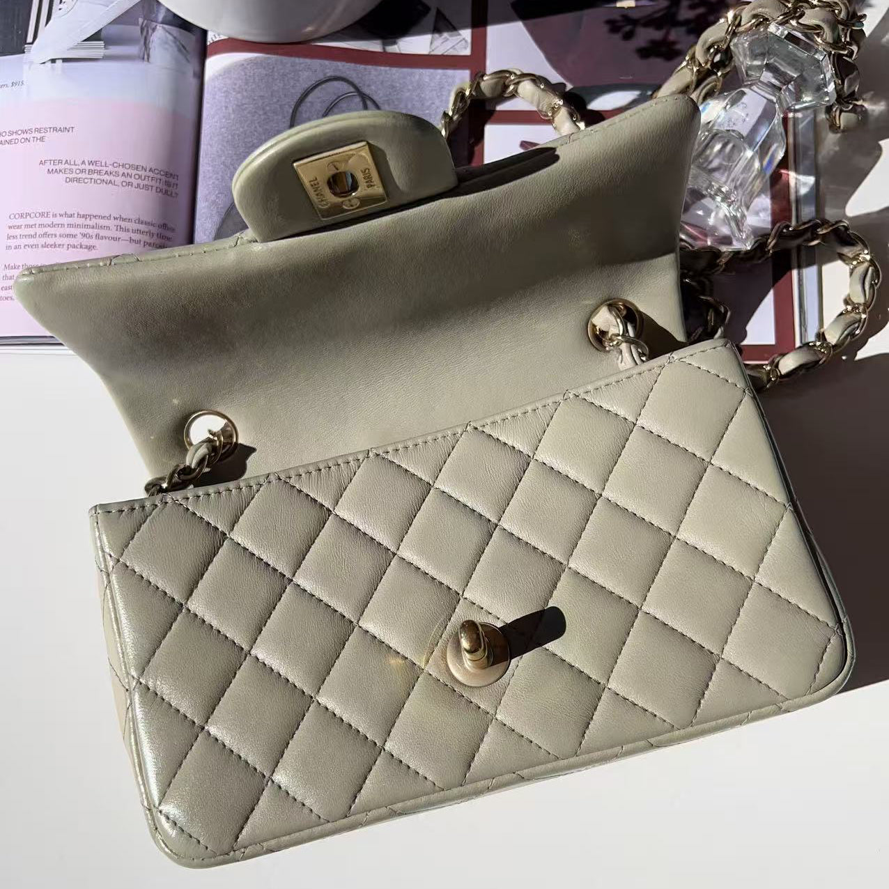 Chanel Lambskin Quilted Mini Rectangular Flap Grey