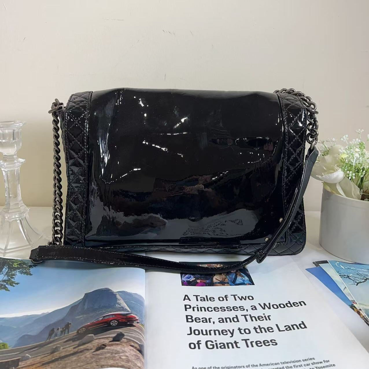 Chanel Large Patent Leather Reverso Boy Bag
