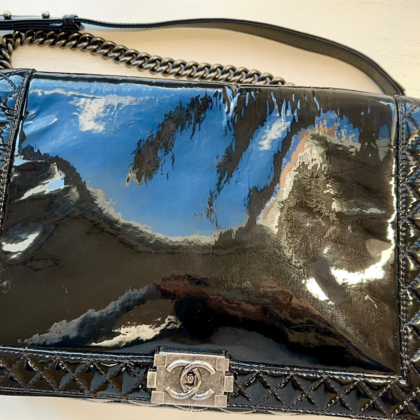 Chanel Large Patent Leather Reverso Boy Bag