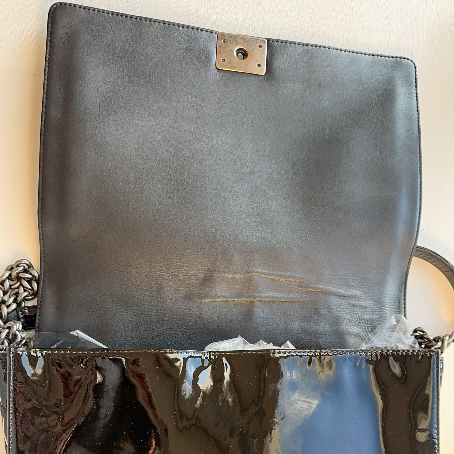 Chanel Large Patent Leather Reverso Boy Bag