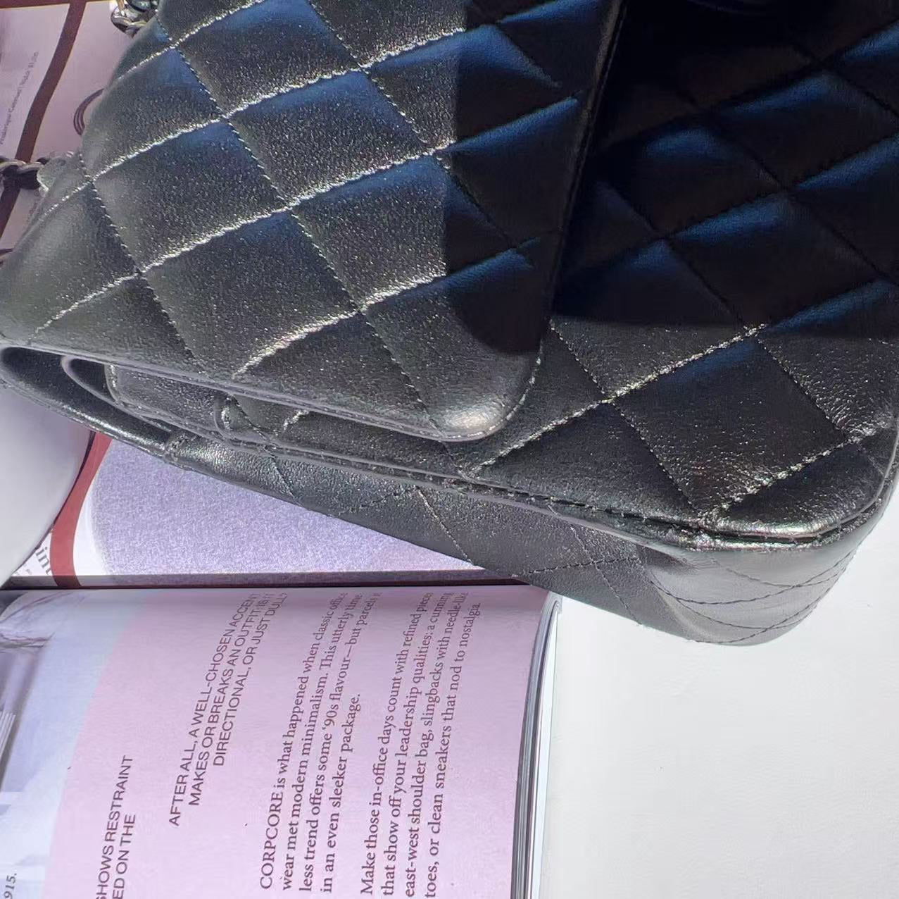 Black quilted handbag