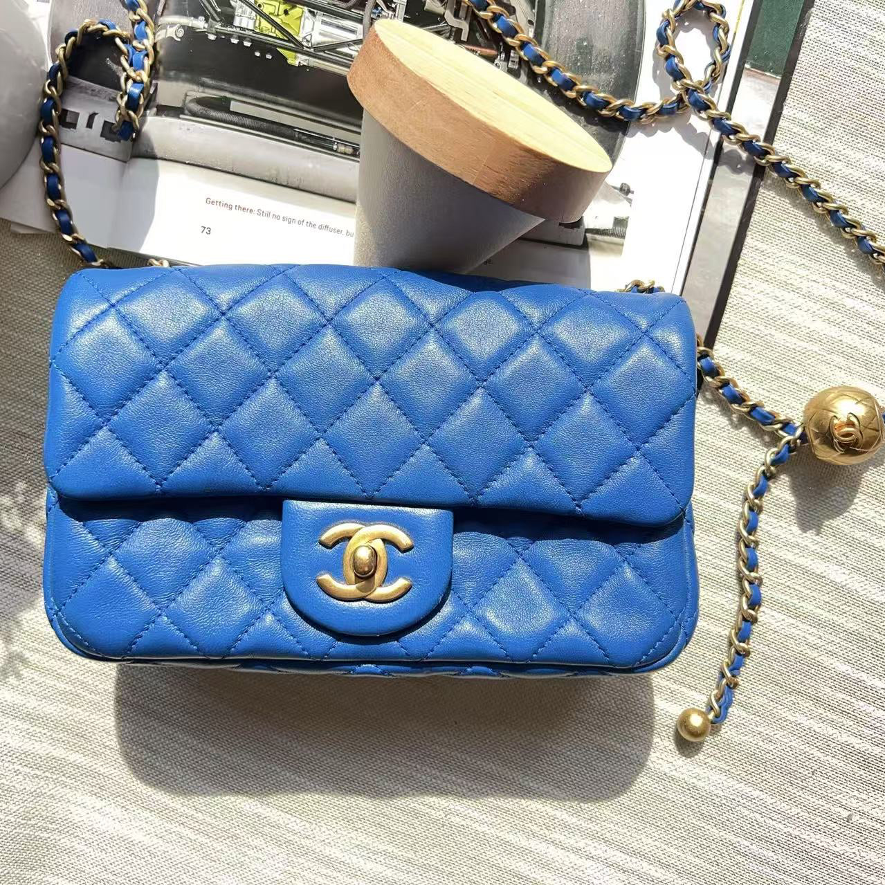 Chanel Quilted Mini Rectangular Pearl Crush Blue Lambskin Bag