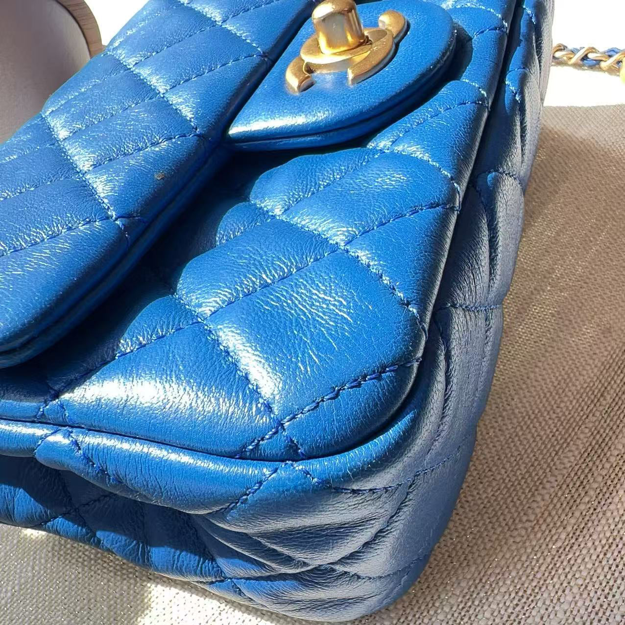 Chanel Quilted Mini Rectangular Pearl Crush Blue Lambskin Bag