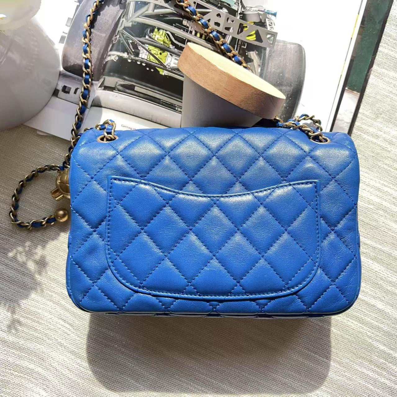 Chanel Quilted Mini Rectangular Pearl Crush Blue Lambskin Bag