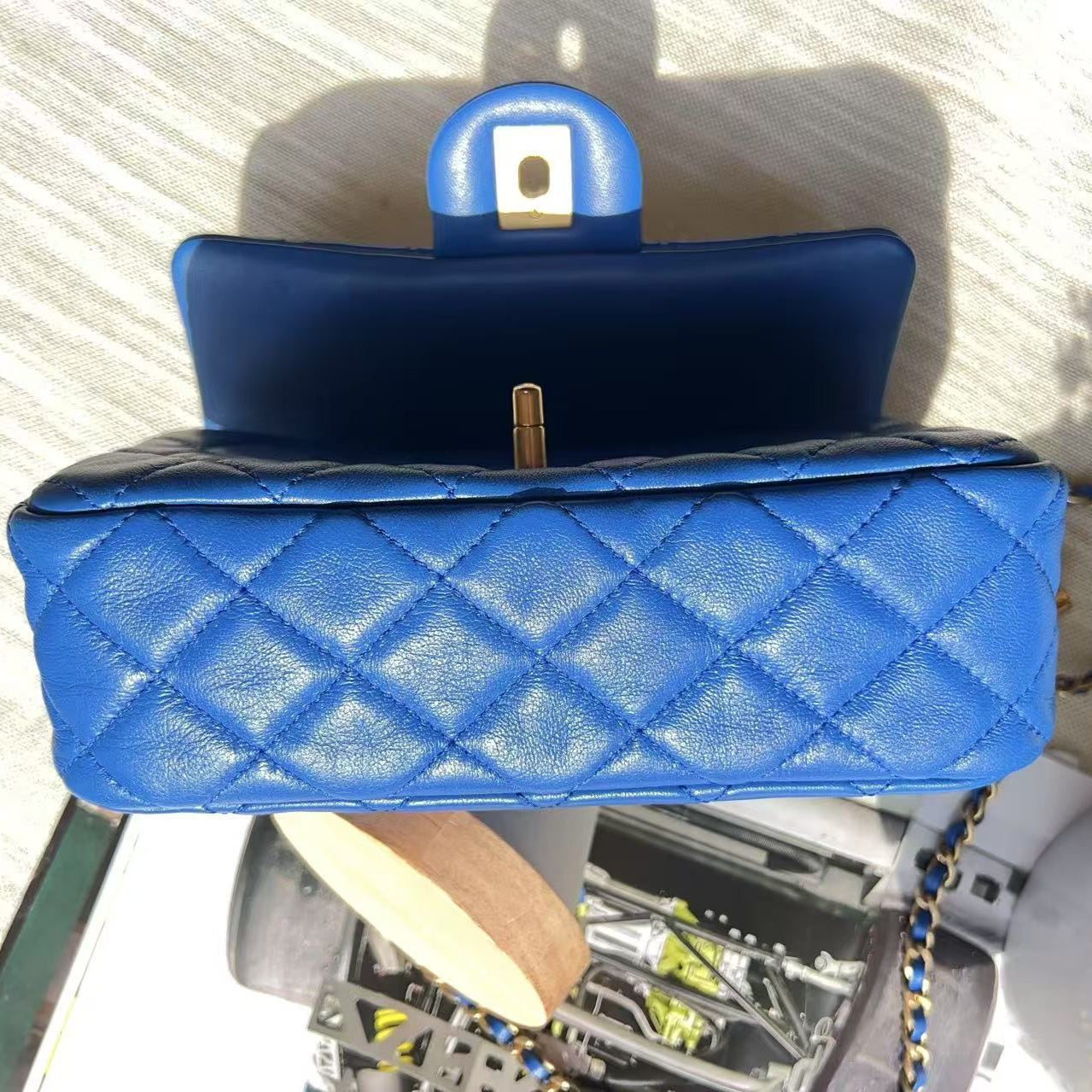 Chanel Quilted Mini Rectangular Pearl Crush Blue Lambskin Bag