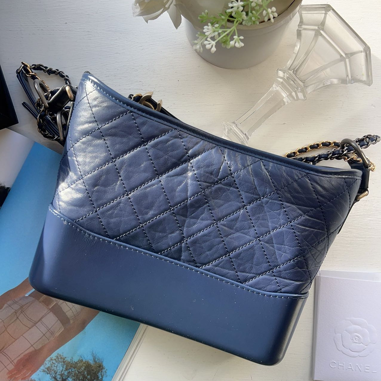 Chanel New Medium Gabrielle Hobo Quilted Navy Aged Calfskin