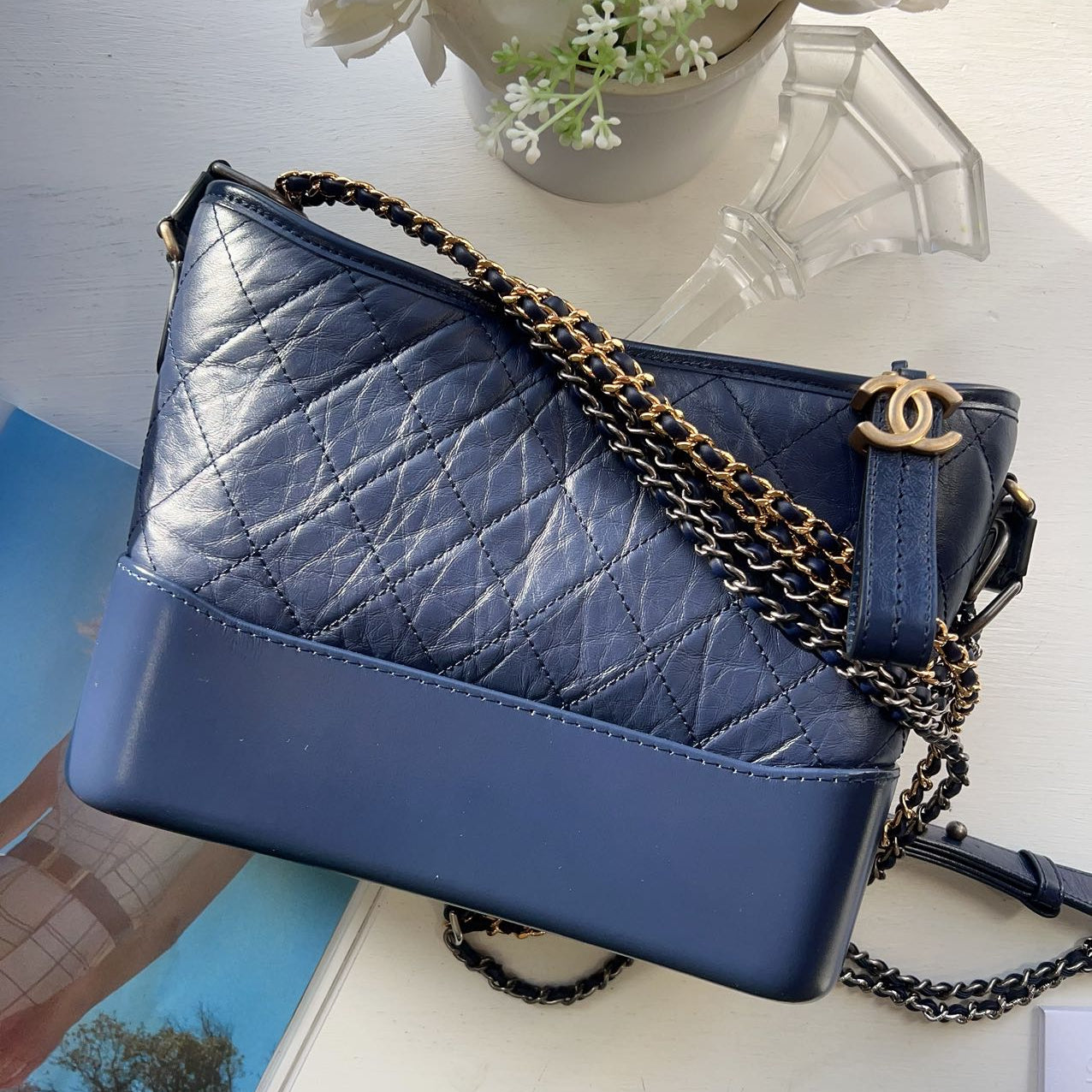 Chanel New Medium Gabrielle Hobo Quilted Navy Aged Calfskin