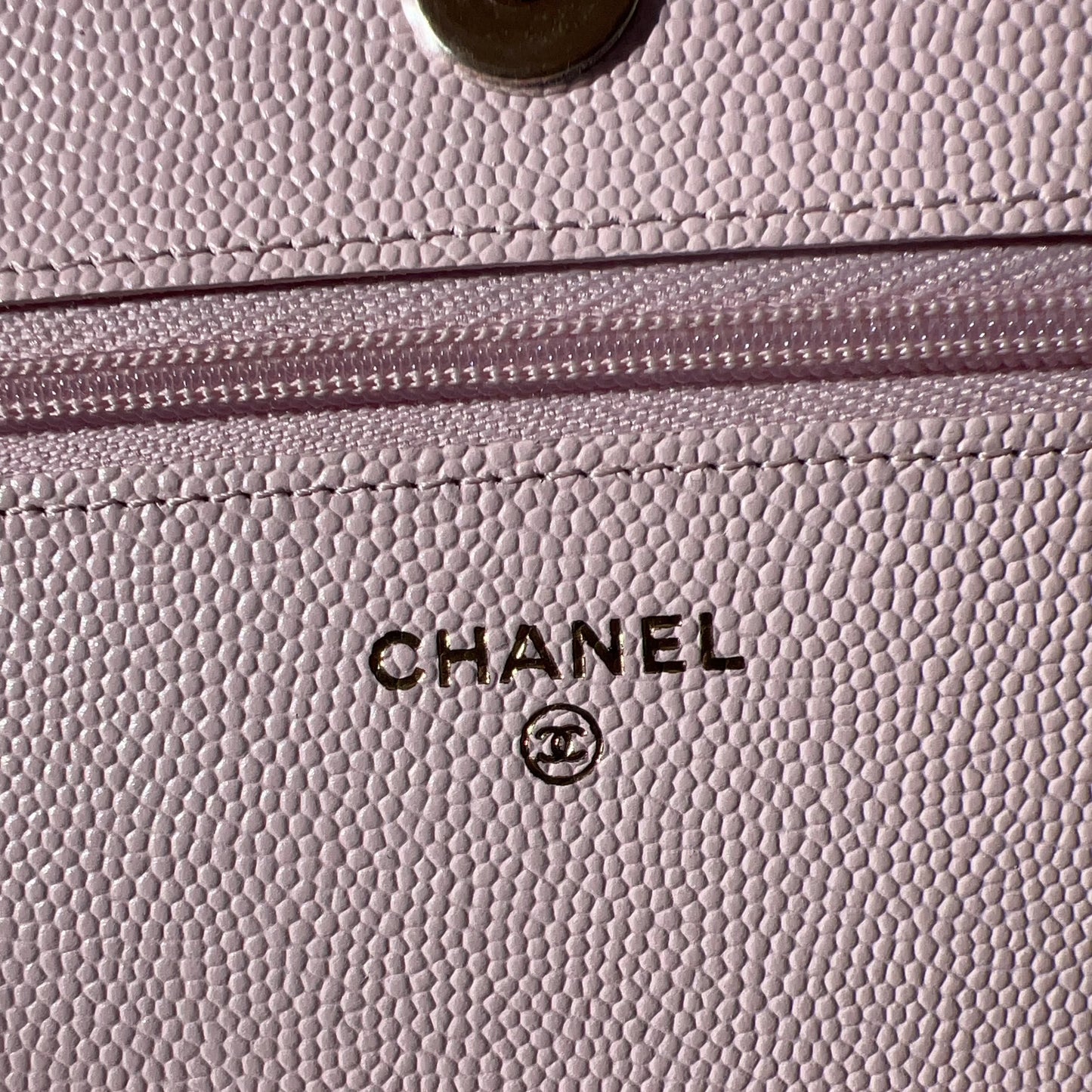 Chanel Peach Quilted Caviar Leather CC Flap Wallet on Chain