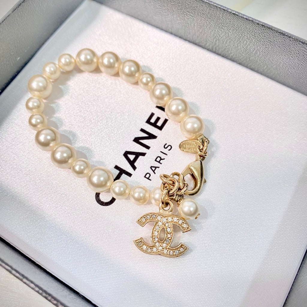 Chanel Pearl and Logo Charm Bracelet