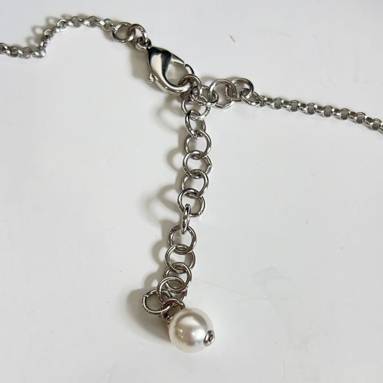 Chanel Pearl and Silver Chain CC Crystal Choker