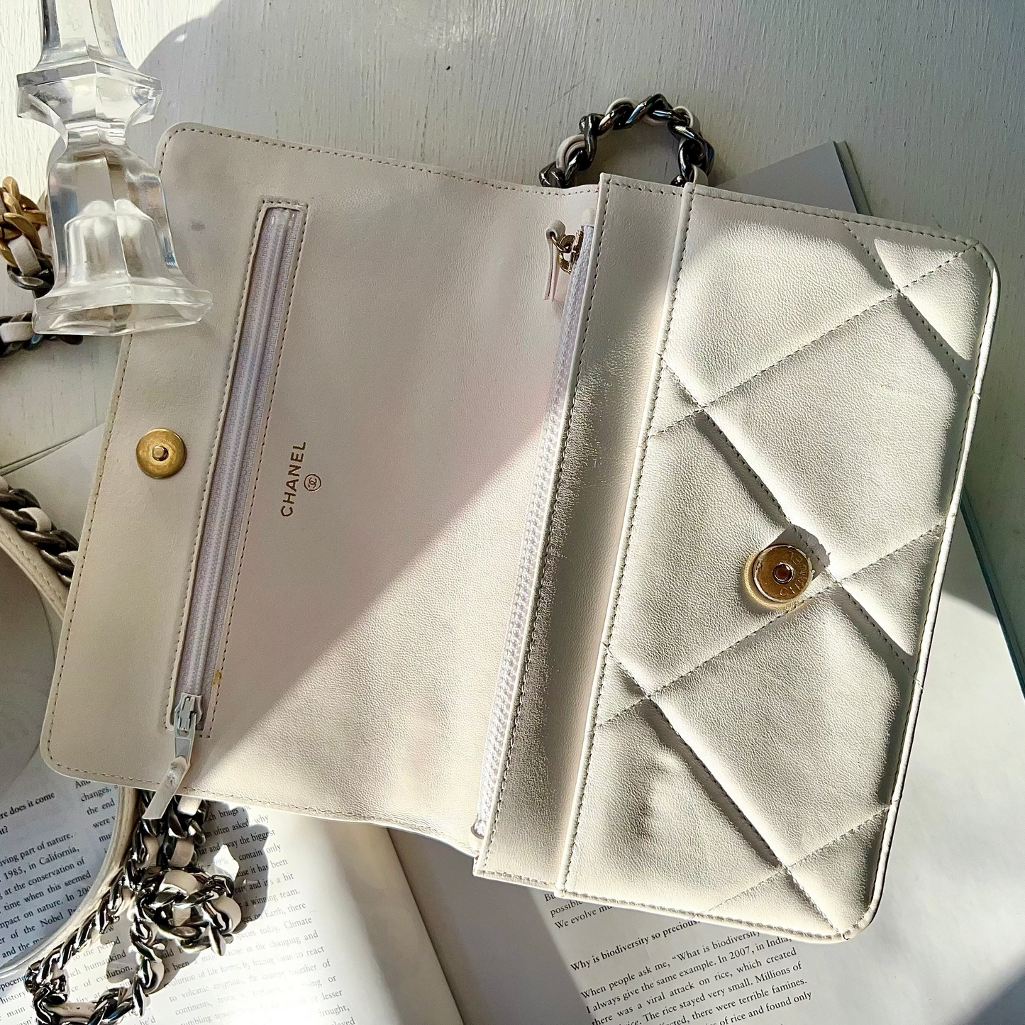 Chanel Quilted 19 Wallet On Chain White