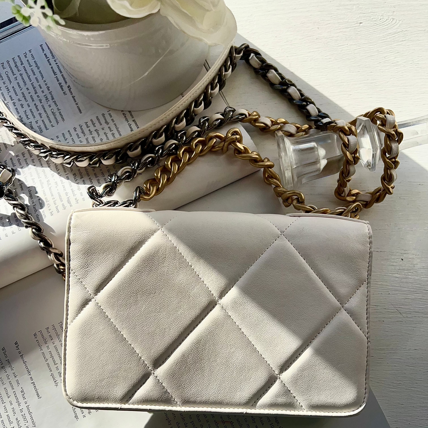 Chanel Quilted 19 Wallet On Chain White