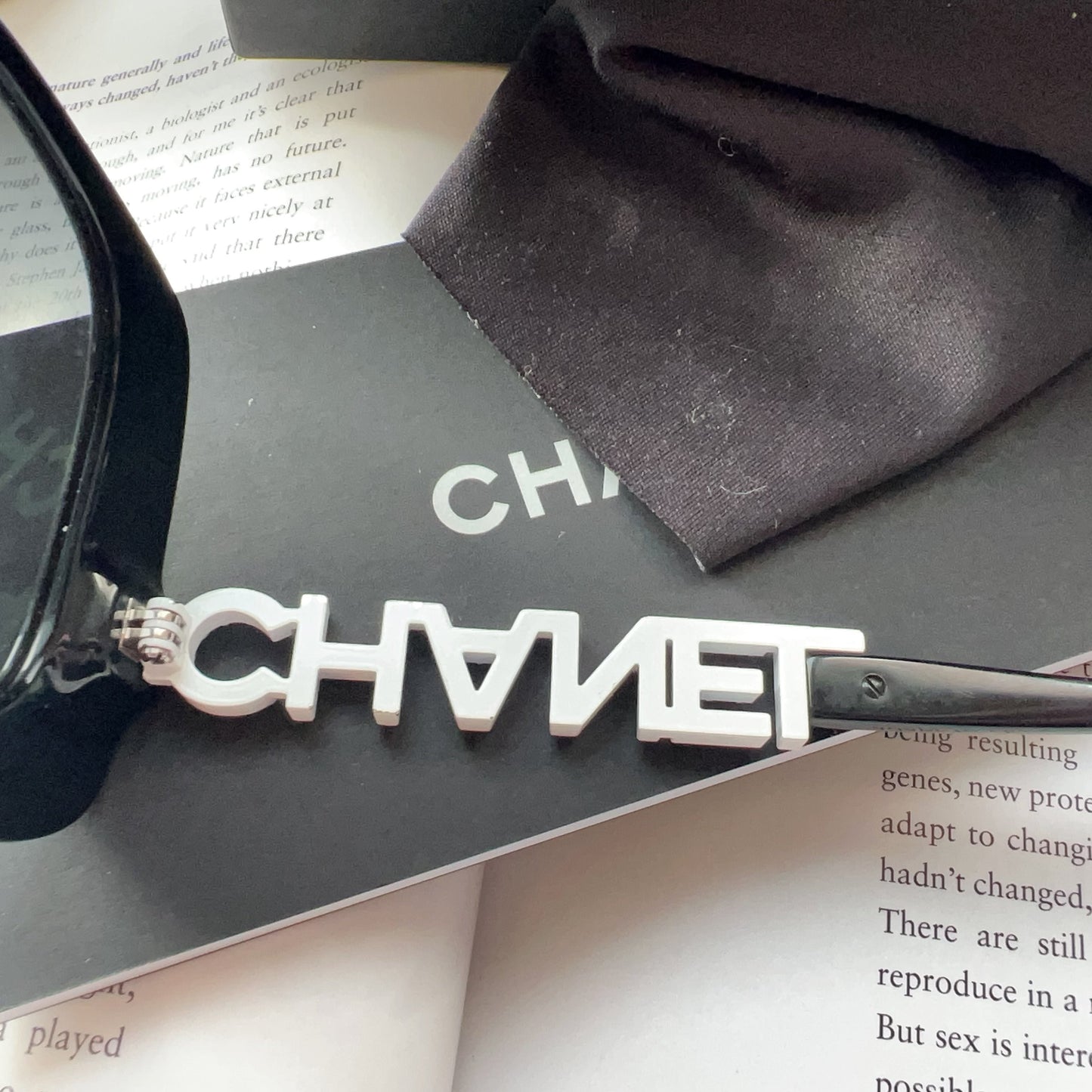 Chanel Square Crystal Logo Sunglasses Grey and Black