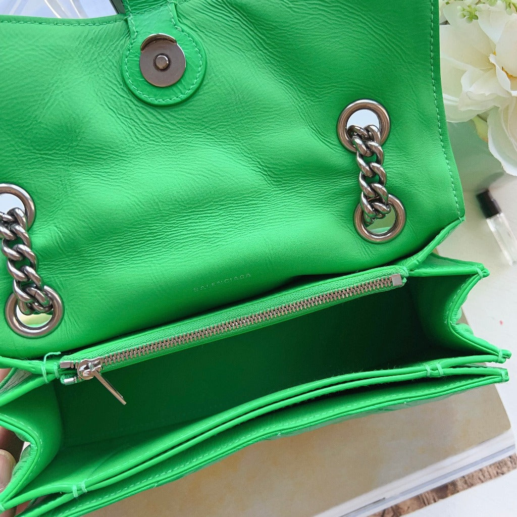 Balenciaga Crush Chain Bag S Quilted Calf As Vivid Green