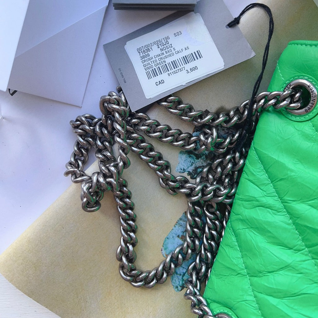Balenciaga Crush Chain Bag S Quilted Calf As Vivid Green