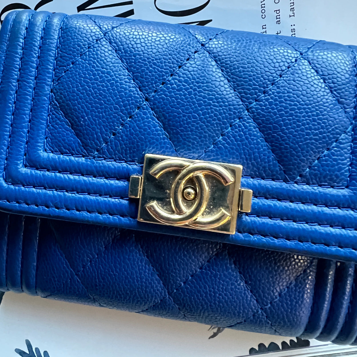 Chanel Blue quilted handbag with gold CC logo