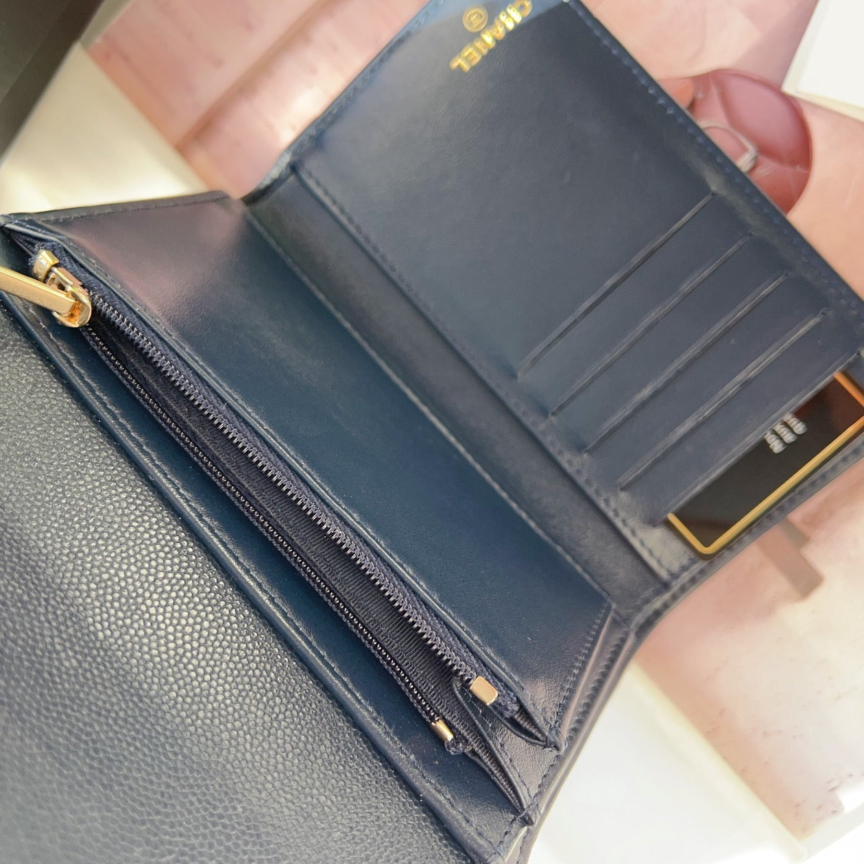 Chanel Caviar Quilted Medium Flap Wallet Dark Blue