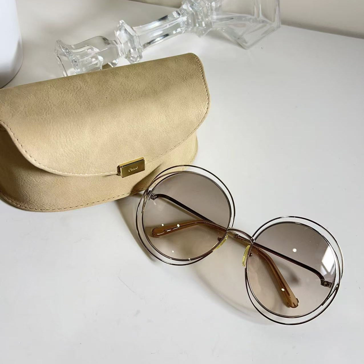 Chloe Gold Tone Brown Gradient CE114S Carlina Round Sunglasses