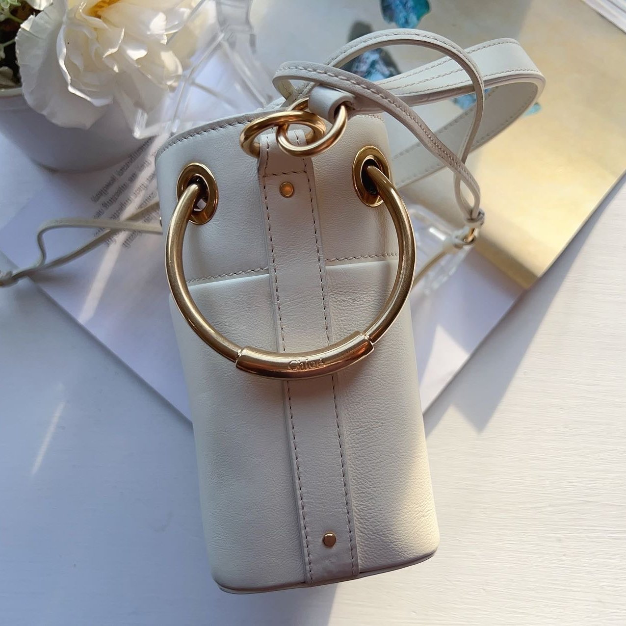 Chloe Small Roy Bucket Bag White