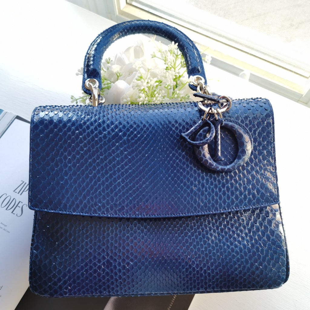 Christian Dior Be Dior Flap Bag In Metallic Blue python Bag