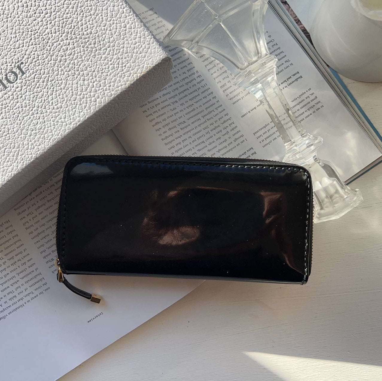 Christian Dior Shiny Calfskin D Fence Medium Wallet Black
