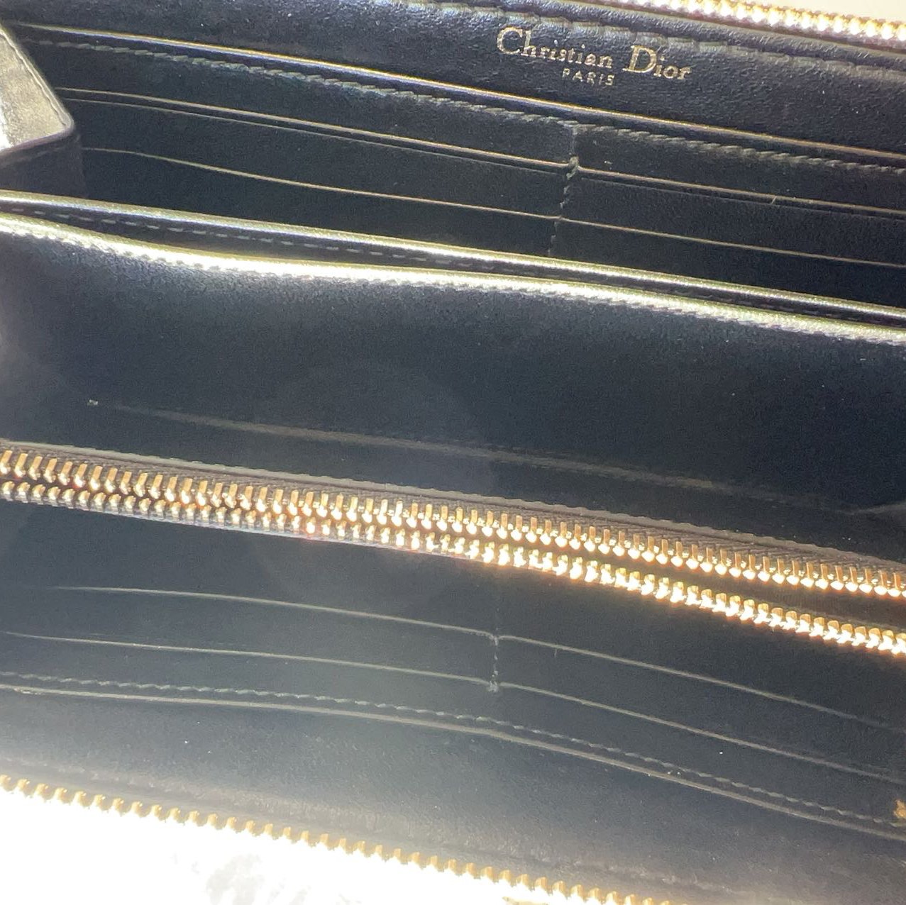Christian Dior Shiny Calfskin D Fence Medium Wallet Black