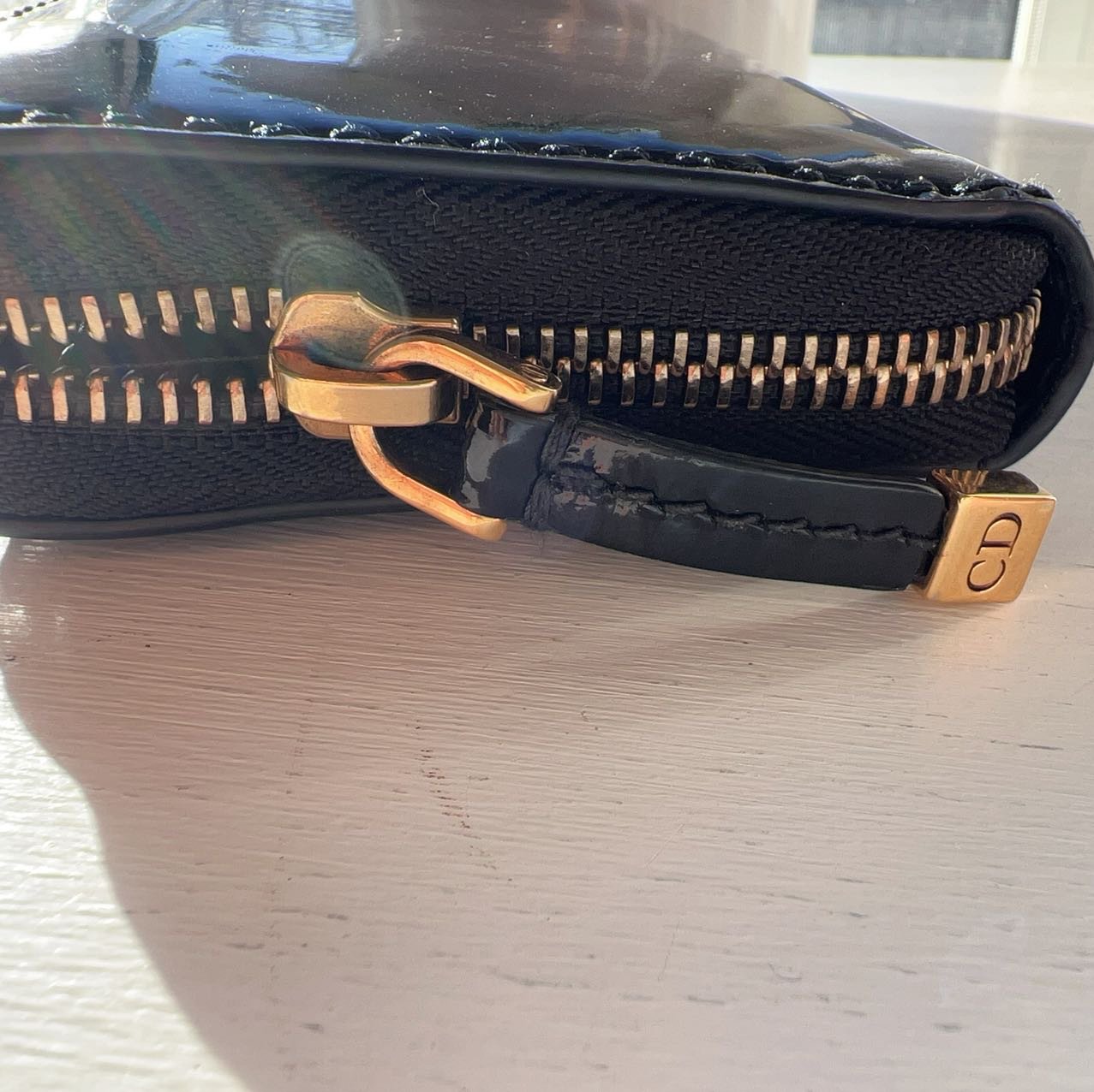 Christian Dior Shiny Calfskin D Fence Medium Wallet Black