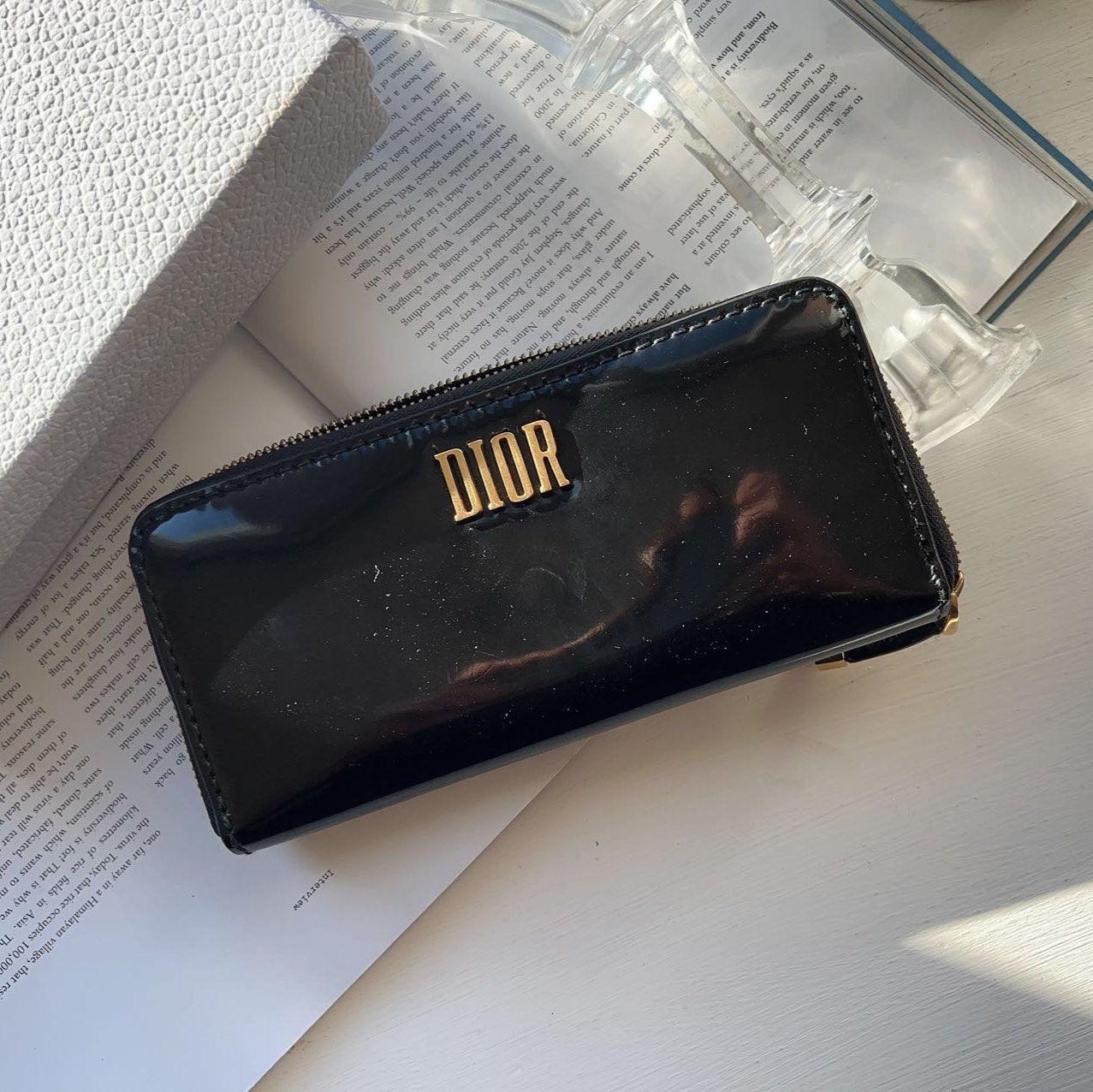 Christian Dior Shiny Calfskin D Fence Medium Wallet Black